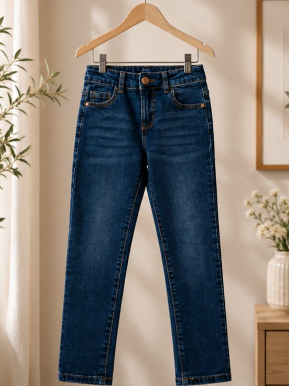 Denim & Co Girls Slim-Fit Jeans | Rose-Gold Details | Size 7-8yrs - NWT